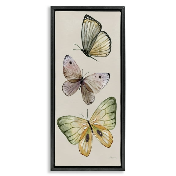 Stupell Industries Fluttering Butterfly Trio Animals & Insects Painting Black Floater Framed Canvas Art Print Wall Art, 11 x 25