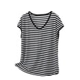 thumbnail image 2 of Xdegoge T-Shirt for Women V Neck Cap Sleeve Casual Loose Fit Striped Print Classic Nautical Style Breathable Cotton Blend Soft Everyday Wear Summer Knit Tops, 2 of 5