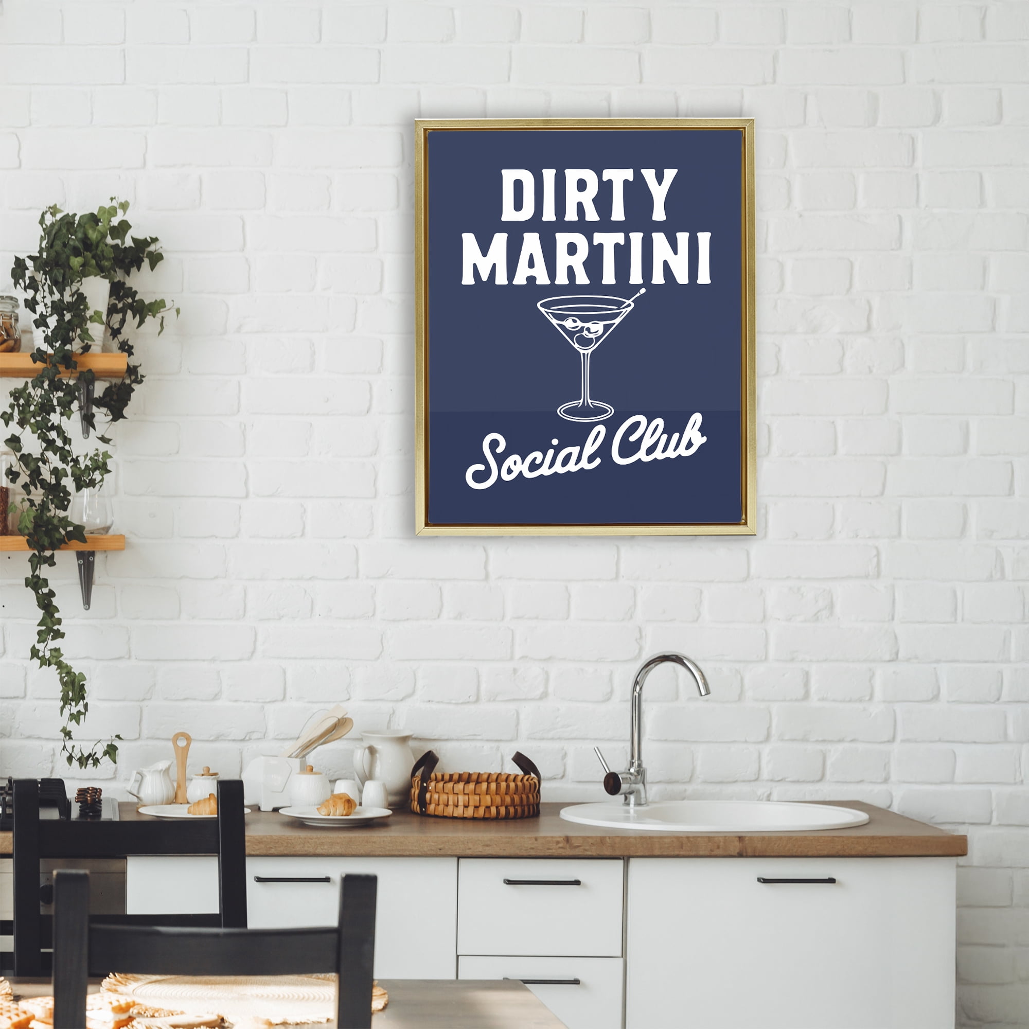 Stupell Industries Retro Dirty Martini Club Gold Framed Floater Canvas Wall Art, design by Lettered and Lined