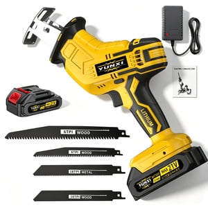 21V Brushless Reciprocating Saw, Cordless Handheld Electric Saw with 2 Batteries & Multi Blades for Wood Metal Cutting