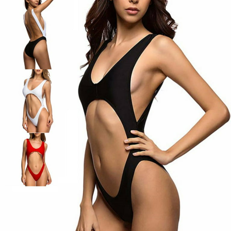 ALSLIAO Women Sexy Lingerie One-Piece Swimwear Thong Bodysuit Stretchy High  Cut Leotard White
