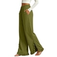 thumbnail image 5 of Lutiedan Womens Wide Leg Pants Side Split Ruffle Hem Flowy Pants Fall Casual Elastic Waist Pants with Pockets S-XXL, 5 of 6