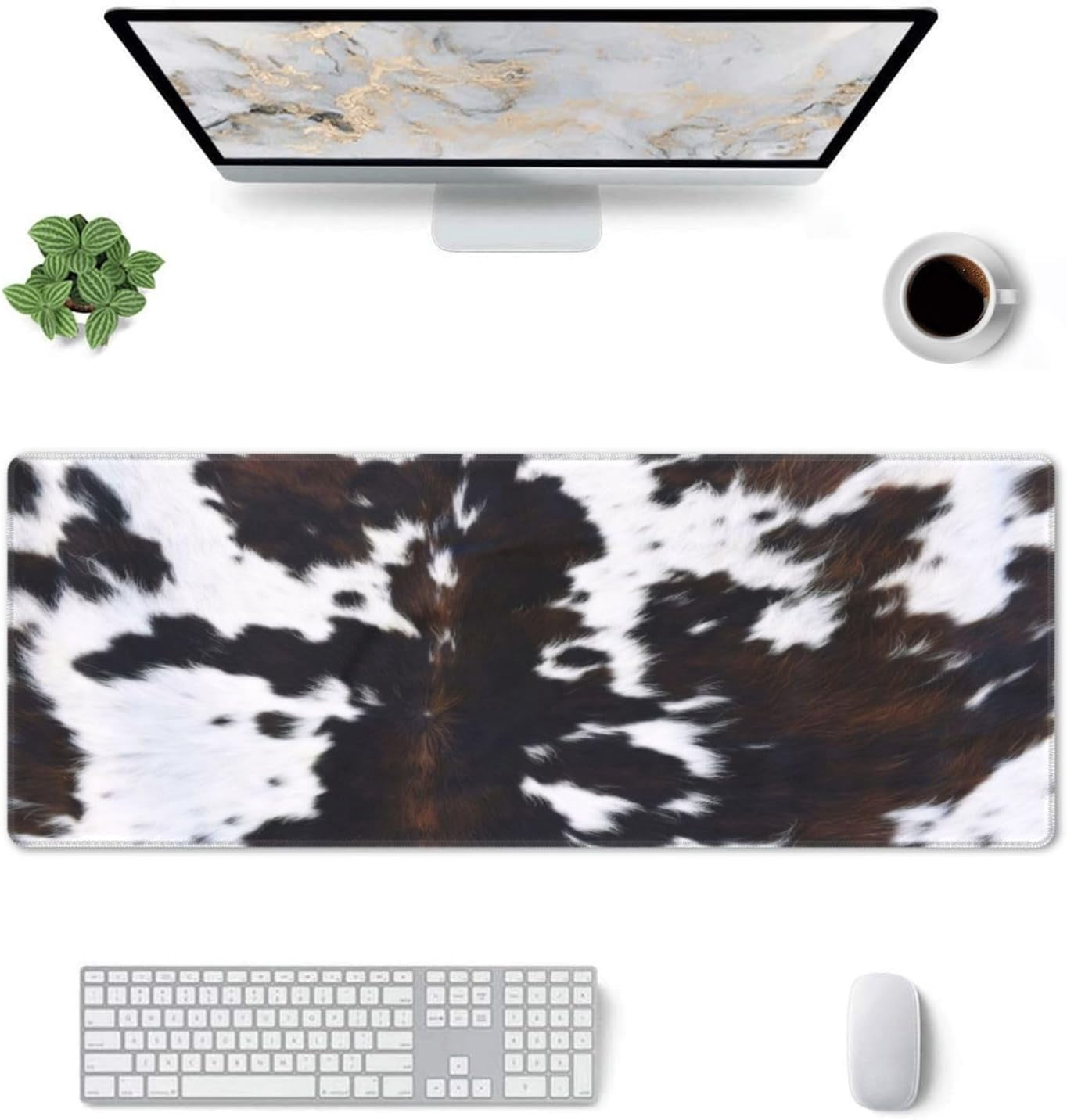 Gaming Mouse Pad, Large Non-Slip Rubber Base Mousepad, Keyboard Mouse Mat, Desk Pad with Stitched Edges, 31.5x11.8inch, Cowhide