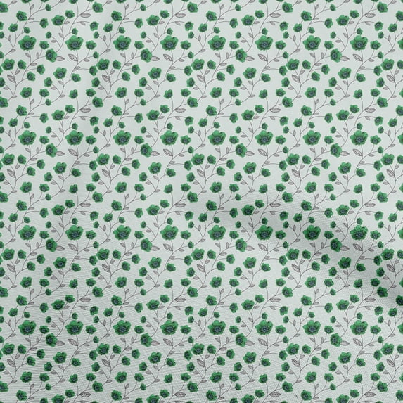 oneOone Cotton Poplin Green Fabric Florals Sewing Material Print Fabric By The Yard 42 Inch Wide