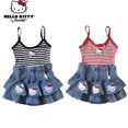thumbnail image 2 of Sanrioed-vestido vaquero de Hello Kitty, traje de verano Y2K, moda Sexy, chaleco con tirantes a rayas, faldas medio plisadas, estilo Academia, 2 of 4