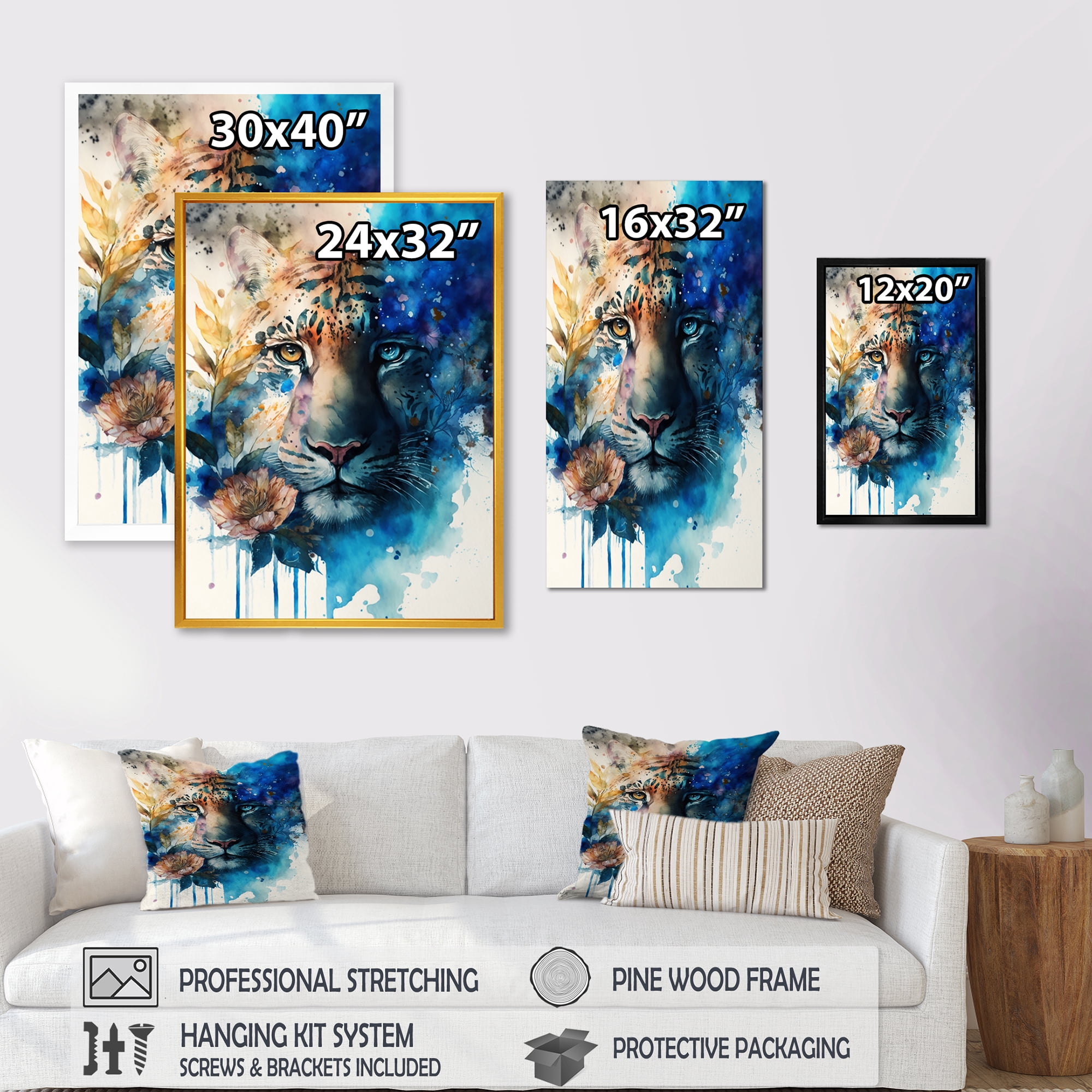 Designart Tiger Portrait With Flowers II Canvas Wall Art