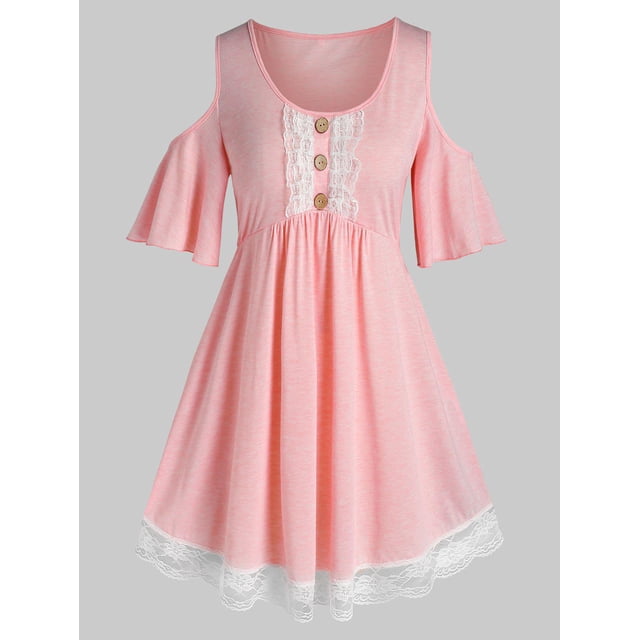Botón de encaje más grande Camiseta de hombro frío Rosegal Camisetas tallas grandes