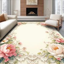 Flatwoven High Traffic Area Rug, Coquette Garden Lace Design Featuring Whimsical Florals and Graceful Bows, Non Slip, Stain Resistant, Washable Area Rugs for Living Room, Bedroom(Pink, 2X3)