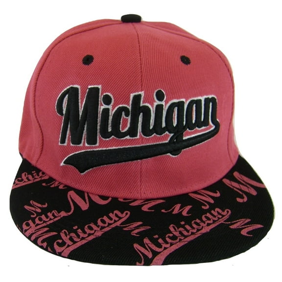 Michigan Script Print on Bill Adjustable Snapback Baseball Cap (Hot Pink/Black)