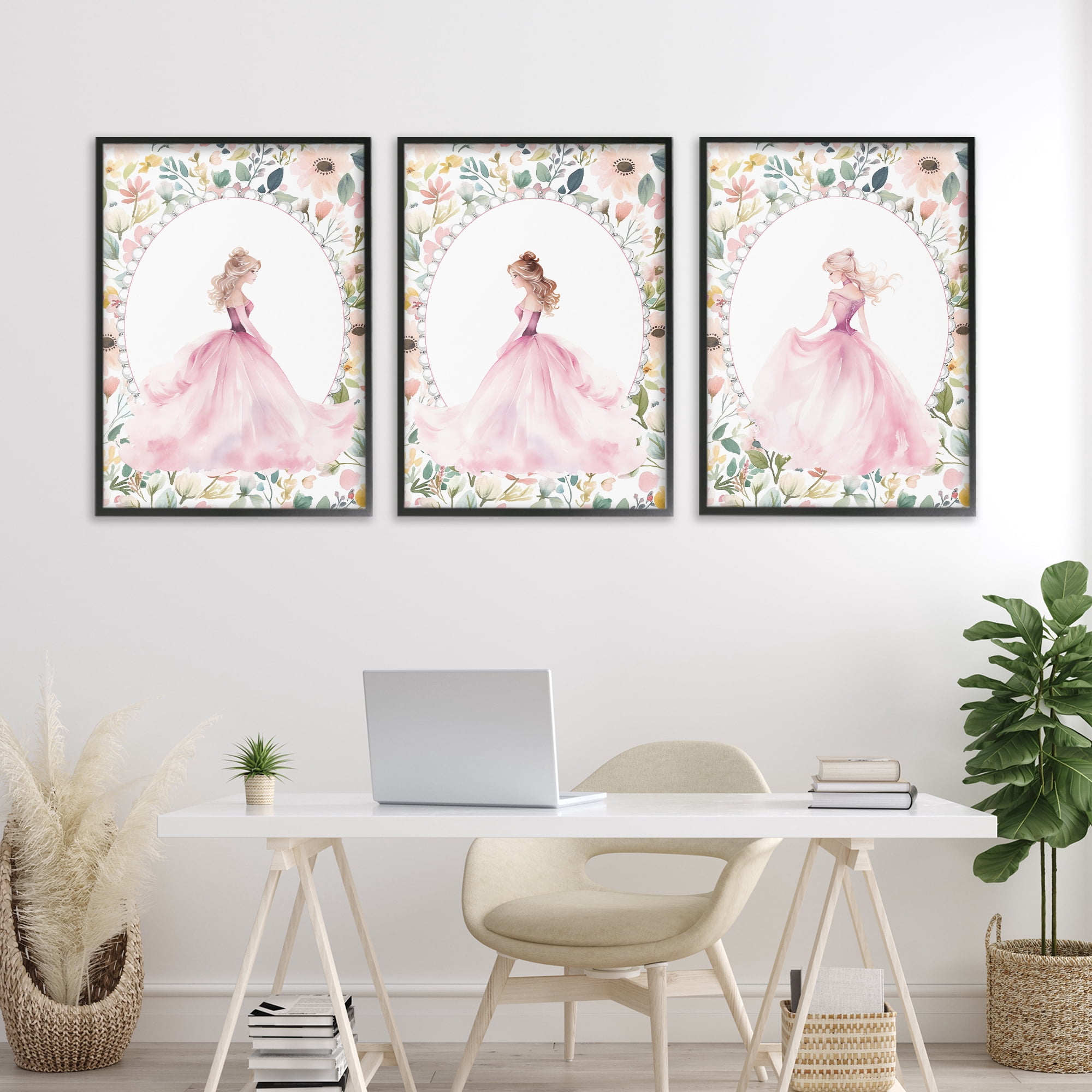 Stupell Industries Bordered Princess Love 3 Piece Black Framed Giclee Art Set, design by Christine Simpson Art