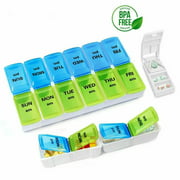 Ziqing Twice-A-Day Weekly Pill Organizer Weekly Pill Box with Color Coded AM PM Labels Pill Container 14 Compartment Medicine Organizer pill cutter