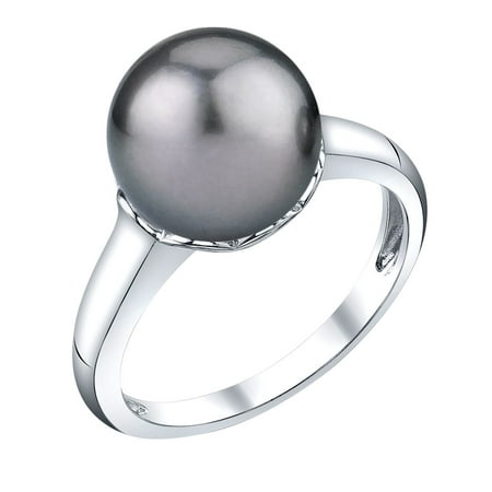 10 Mm Pearl Ring - 10mm Silver Tahitian South Sea Cultured Pearl Laurel Ring