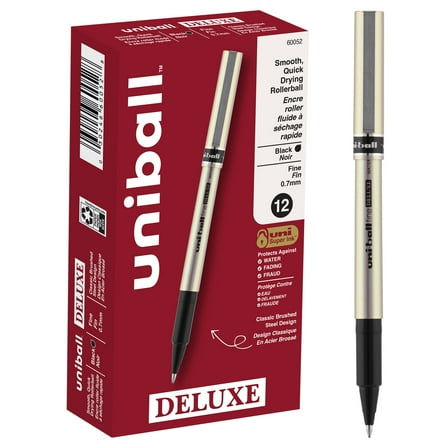 uniball Deluxe Rollerball Pens, Fine Point (0.7mm), Black Ink, 12 Count
