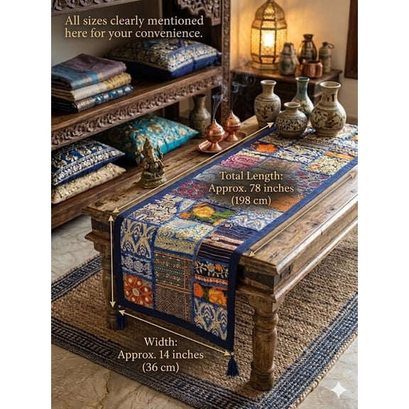 Handmade Patchwork Table Mat 16x12 Inch – Quilted Cotton Placemat with Embroidered Patterns for Dining Table Décor