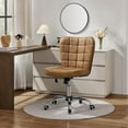 thumbnail image 6 of OWNEN Armless Desk Chair Modern Tufted Office Chair Faux Leather Upholstered Computer Chair with Adjustable Seat Height and Rolling Wheels for Home/Office, Retro Brown, 6 of 9