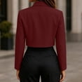 thumbnail image 5 of Guieoi Fall Blazer for Women Long Sleeve Cropped Notched Lapel Hidden Buttons Business Casual Office Jacket with Shoulder Pads And Lining Red L, 5 of 7
