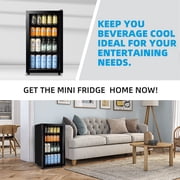 TACOOL 125Cans Mini Beverage Refrigerator Cooler, Mini Fridge with Glass Door 7 Temperature Setting for Home/Bar/Office