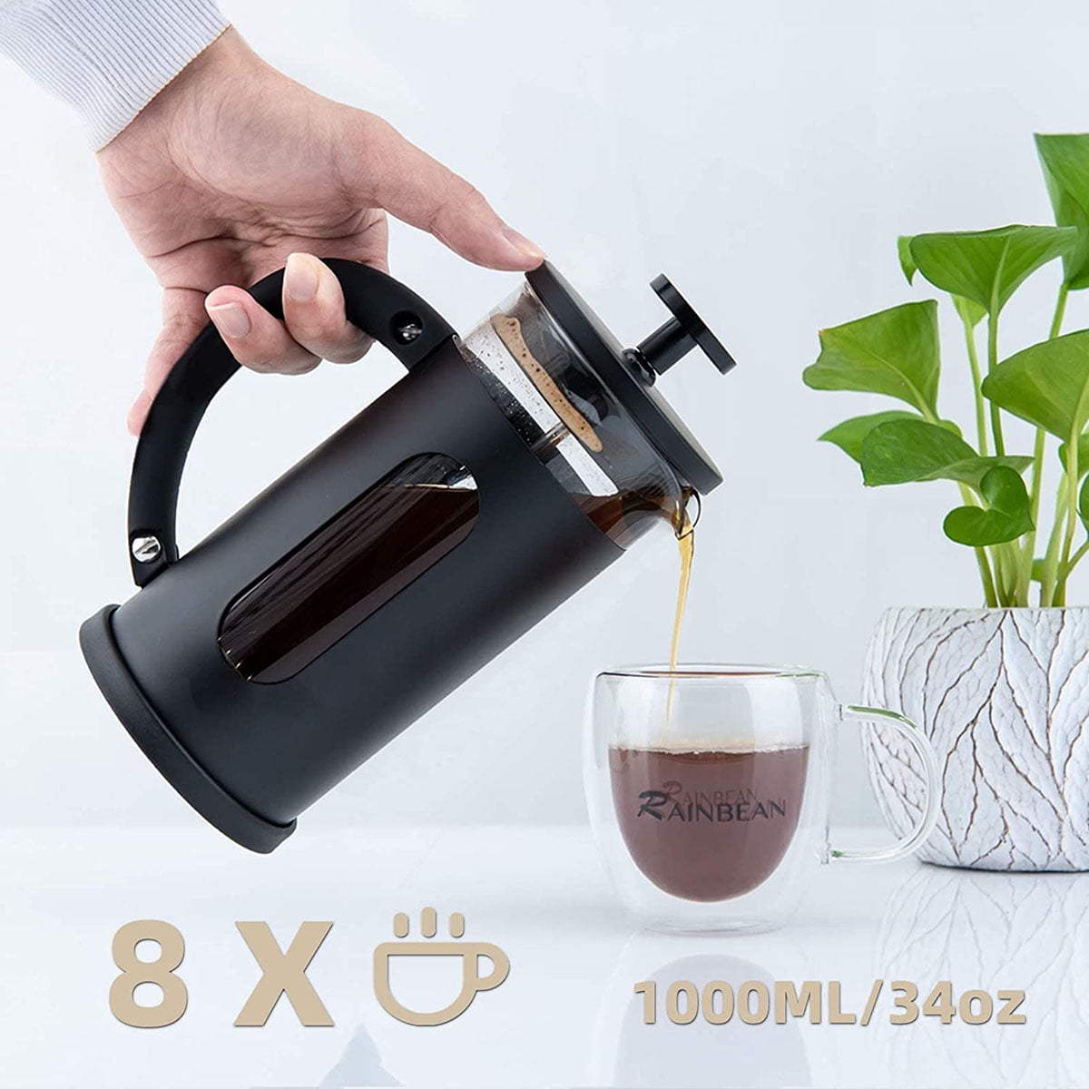 Lowestbest Coffee and Teapot (34oz), Stainless Steel Coffee Machine Does Not Contain Bpa, Black Lowestbest Coffee and Teapot (34oz), Stainless Steel Coffee Machine Does Not Contain Bpa, Black
