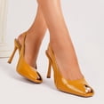 thumbnail image 6 of On feet & in love Women's Peep Toe Slingback Stilettos - D'Orsay Cutout Elastic Strap Stiletto Dress Pumps Heels,Turmeric Brown,9.5, 6 of 7