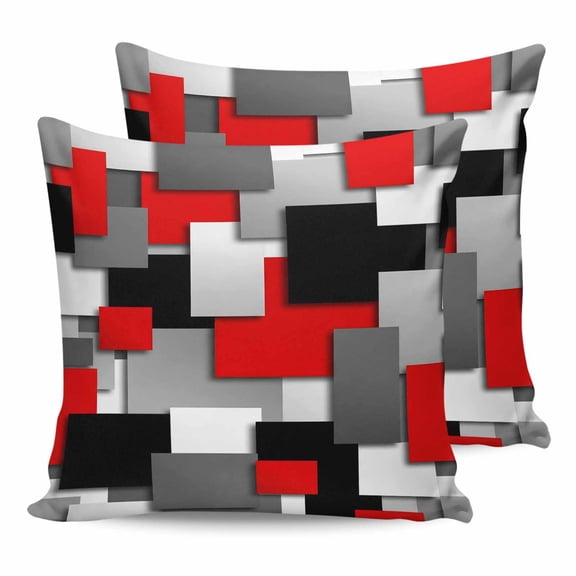24x24 Pillow Covers Set of 2, Red Black Geometric Throw Pillow Covers Decorative Couch Cushion Case, Modern Abstract Art Block Microfiber Square Pillowcases for Bedroom Car Living Room