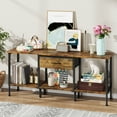 thumbnail image 5 of GYIIYUO 55 inch TV Stand with LED Lights, Power Outlets & Fabric Drawer, Rustic Brown Entertainment Center with Storage for Living Room, Bedroom, 5 of 12