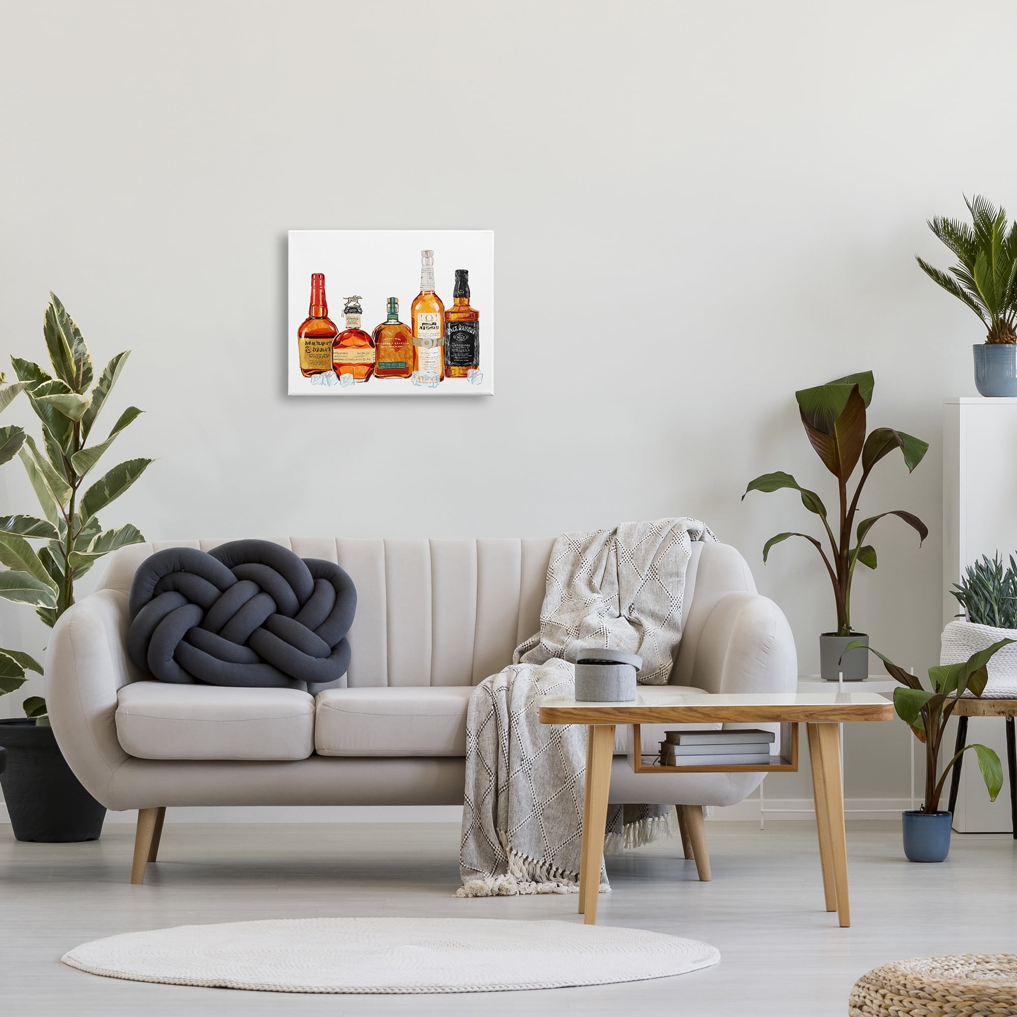 Stupell Industries Whiskey Bottles & Ice Cubes Food & Beverage Painting Gallery Wrapped Canvas Print Wall Art, 20 x 16