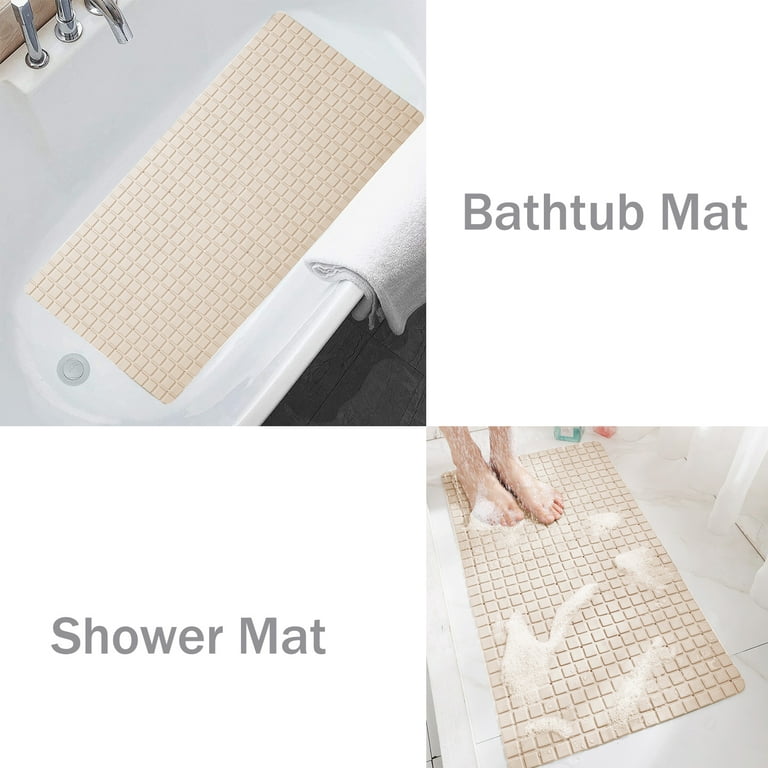 Non-Slip Extra Long Bath Mat with Suction Cups Square Shower Mats Non Slip  Anti Mould Bathtub Mats Anti Slip Shower Mat with Drain Holes  Machine-Washable Ideal for Elderly & Children (Grey)