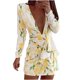 thumbnail image 1 of Mini vestido con cuello en V y manga larga con estampado floral informal de moda sexy para mujer Pompotops  hdfakjf6542, 1 of 9
