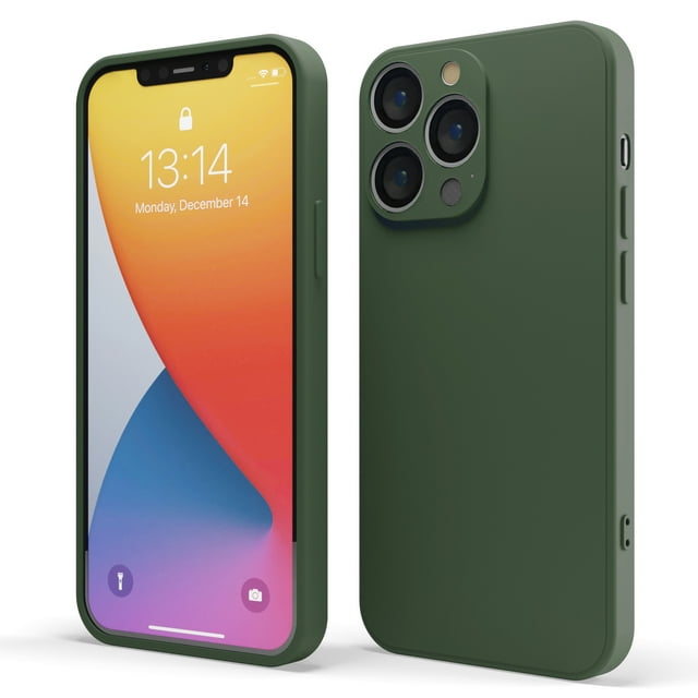 Red Ember Shockproof Case for iPhone, Ultra Slim Protective Liquid Silicone Matte Finish Phone Case - iPhone 13 Pro Max - Dark Green