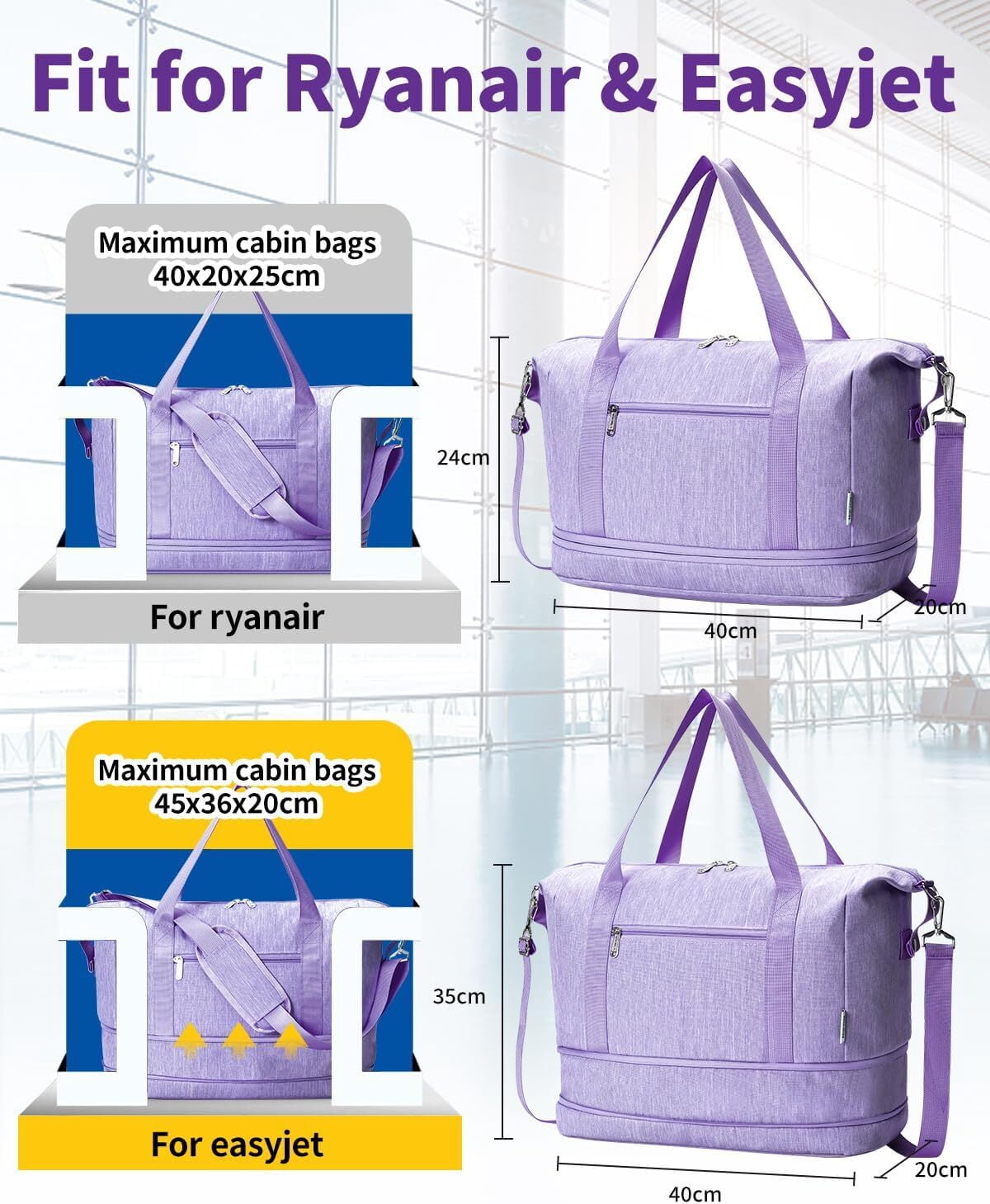 Travel Duffel Bag for Spirit Airlines Personal Item Bag 18x14x8 Underseat Carry on Cabin Bags Underseat, Expandable Weekend Overnight for Women Men