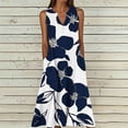 thumbnail image 2 of VBVC Women's Floral V-Neck Maxi Dress,Sleeveless Button Detail Flowy Dress For Women,Ladies Summer A-Line Beach Boho Sundress with Pockets,Navy,S-5XL, 2 of 6