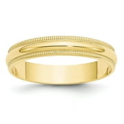 10k Yellow Gold 4mm Ltw Milgrain Half Round Band Ring Jewelry Gifts for Women - Ring Size: 4 to 14