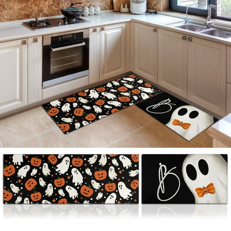 

Fiaya Women Halloween Ghost Pattern Floor Mats Set of 2 Pumpkin Decor Kitchen Mats Decor Thanksgiving Farmhouse Floor Door Mat Home Decorations
