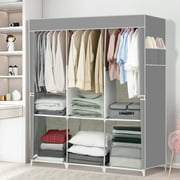 HONEIER 50 Inch Closet Organizers, Storage Closet 6 Storage Spaces with 3 Hanging Area, Steel Frame Fabric Portable Closet, Easy Assembly And Dust Resistant, Grey