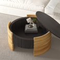 thumbnail image 3 of Modern Round Coffee Table with Flip-Top Storage - Dark Brown & Natural Wood Finish, 3 of 9