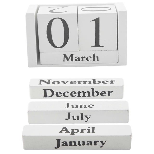 Wooden Perpetual Calendar for Home Office - Vintage Desktop Calendar with Rustic Blocks, Shabby Chic Decoration