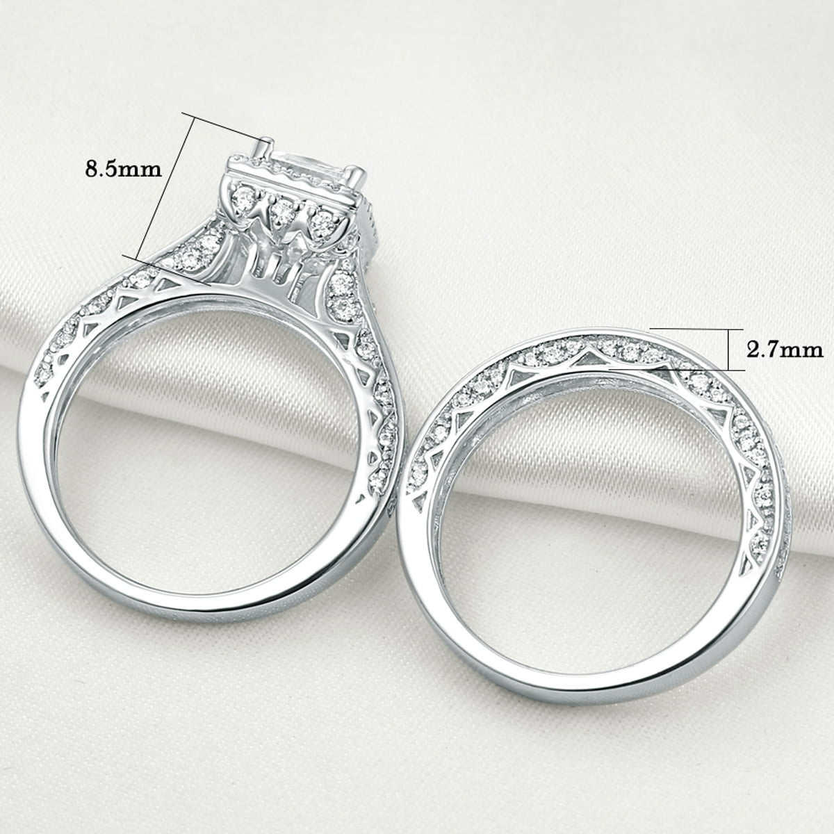Newshe Engagement Wedding Ring Set for Women 925 Sterling Silver 1.5CT Princess White AAAAA Cz Size 7