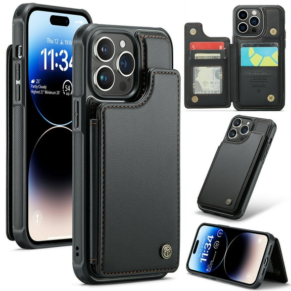 Fun-Casery for iPhone 12/12 Pro Case with Card Holder, RFID Blocking Wallet Case Durable PU Leather Kickstand Slim Heavy Duty Shockproof Protective Case for iPhone 12/12 Pro,Black