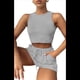 thumbnail image 3 of Conjuntos de Verano para Mujer, Conjunto Informal de 2 Piezas con Top Corto y Pantalones Cortos de Punto Gofre, Ropa de Dormir, Gris XL, 3 of 9