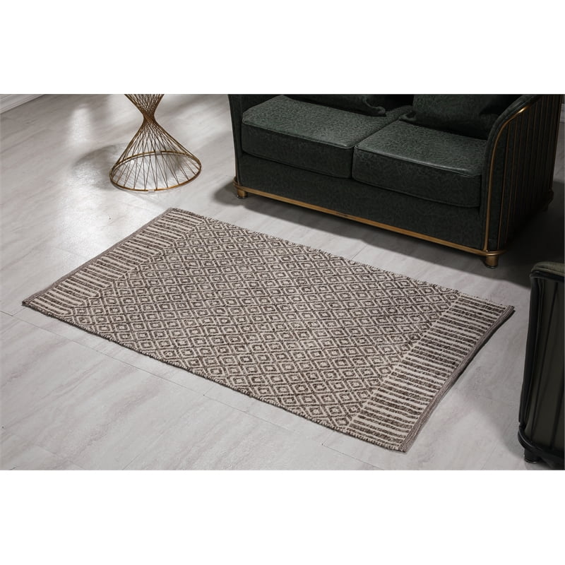 3x5 ft Handwoven Brown/White Cotton/Polyester Rug