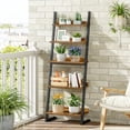 thumbnail image 5 of 5-Tier Bookcase Narrow Ladder Shelf Small Bookshelf Corner Storage Shelf Small Display Organizer for Living Room Study Balcony Bedroom Rustic Brown and Black BF150CJ01, 5 of 7