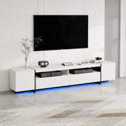 Nordee 94.5" W Modern TV Stand for 100" TVs - White Media Console with LED Lights & Power Outlets