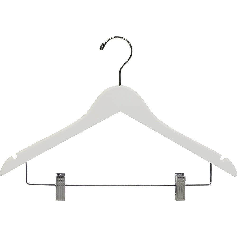 INTERNATIONAL HANGER Rubber Coated Non-Slip White Wood Combo Hanger for Tops or Pants, 25 Pack
