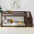 thumbnail image 2 of Max & Lily Solid Wood Twin over Twin Low Bunk Bed for Kids with Staircase, Walnut, 2 of 12
