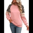 thumbnail image 2 of Camisas de Larga con Estampado de Leopardo para Mujer, Sudaderas Informales de Otoño con Cuello Redondo y Bloques de Color Rosa S, 2 of 10