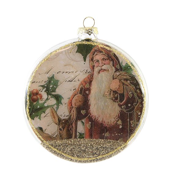 Holiday Ornament Santa Holly Glass Ornament Claus Glitter Christmas Lc0712 Bag