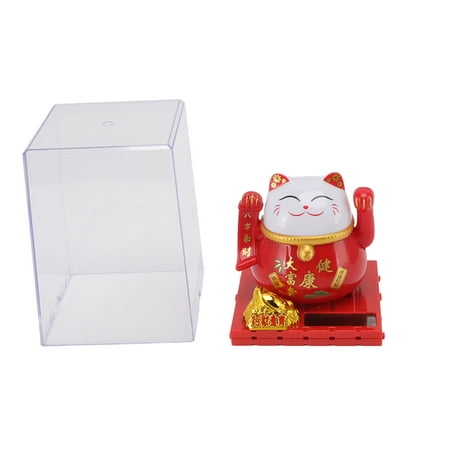

Solar Arm Waving Fortune Cat Exquisit Lucky Cat Mascot Statue Light Sensing Red For Car Dashboard