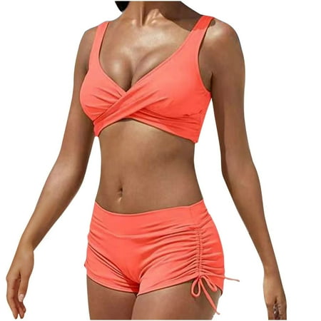Dihao Bikini Sets Two Piece for Women Summer Hot Sales Plus Size Tankini 2 Piece Bikini Sets Women s Floral Printed High Waisted Swimwear Tops with Underwear 2 PC Bathing Suit Swimming Suit