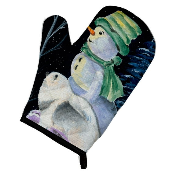 Snowman with Keeshond Oven Mitt