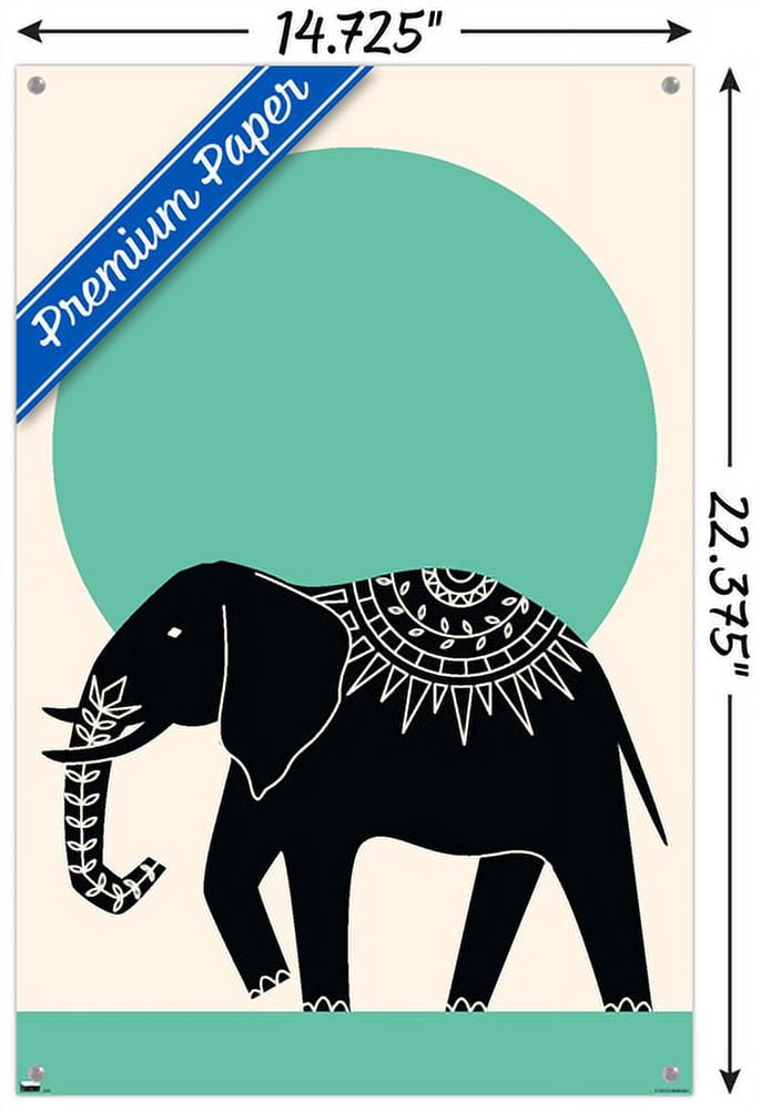 Ink Elephant Wall Poster with Pushpins, 14.725" x 22.375"